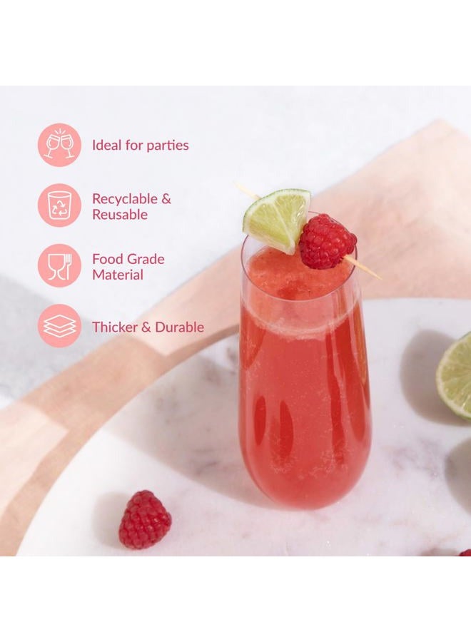 Prestee 24pk Stemless Plastic Champagne Flutes - 9 Oz | Clear Plastic Wine Glasses | Shatterproof Mimosa Bar Supplies | Disposable Cocktail Glasses | New Years Eve Party Supplies 2023 - Image 5