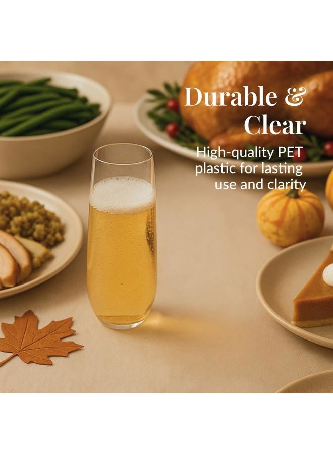 Prestee 24pk Stemless Plastic Champagne Flutes - 9 Oz | Clear Plastic Wine Glasses | Shatterproof Mimosa Bar Supplies | Disposable Cocktail Glasses | New Years Eve Party Supplies 2023 - Image 2