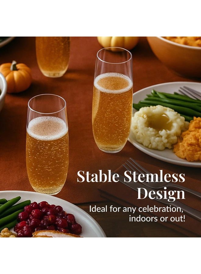 Prestee 24pk Stemless Plastic Champagne Flutes - 9 Oz | Clear Plastic Wine Glasses | Shatterproof Mimosa Bar Supplies | Disposable Cocktail Glasses | New Years Eve Party Supplies 2023 - Image 4