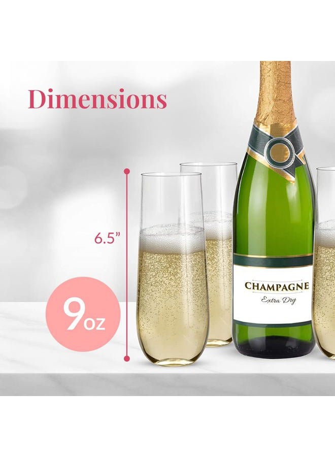 Prestee 24pk Stemless Plastic Champagne Flutes - 9 Oz | Clear Plastic Wine Glasses | Shatterproof Mimosa Bar Supplies | Disposable Cocktail Glasses | New Years Eve Party Supplies 2023 - Image 3