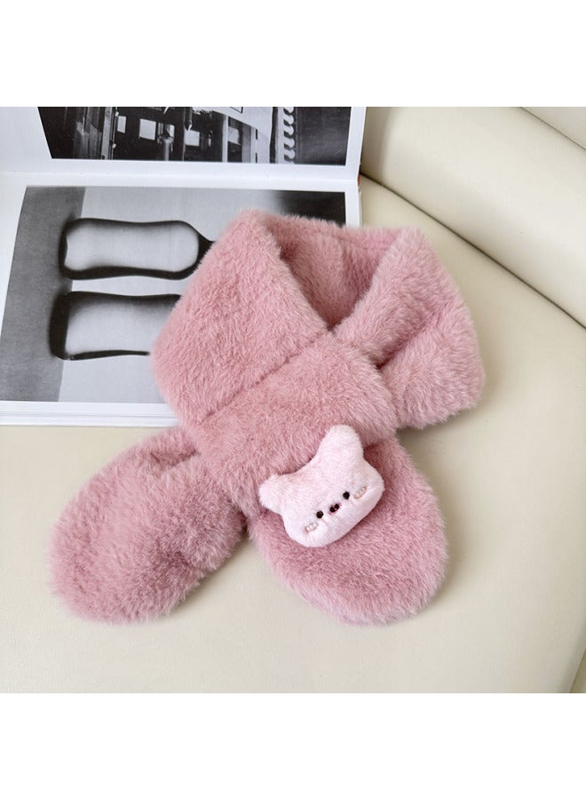K-style Of Cute And Versatile Plush Kidsren's Scarf Cartoon Boys And Girls Thickeneded Imitation Rabbit Fur Winter Baby Warm Scarf