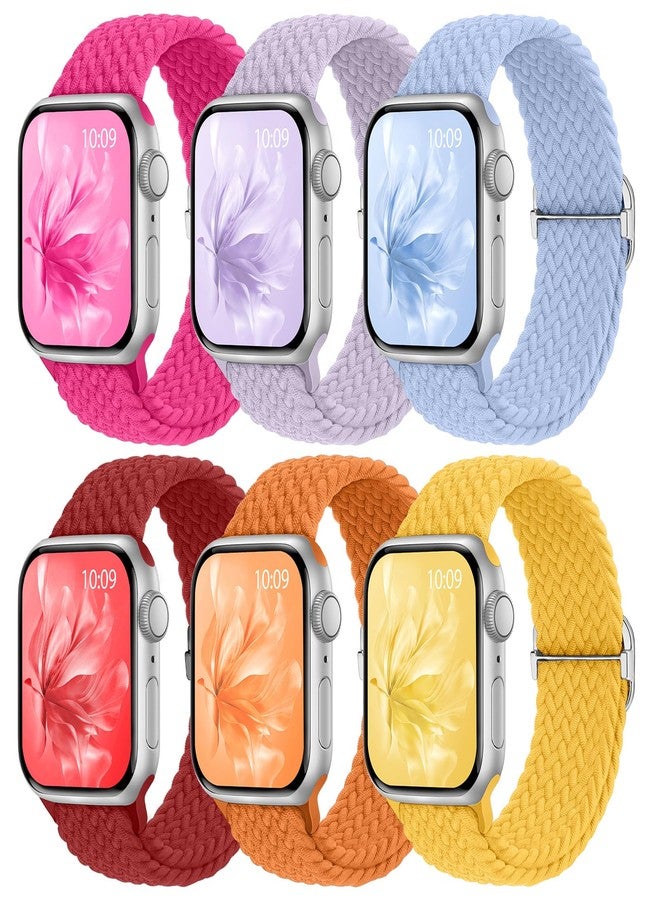 Knossen 6 Pack Braided Stretchy Bands Compatible with Apple Watch Band 38mm 40mm 41mm 42mm 44mm 45mm 46mm 49mm Women Men, Adjustable Nylon Solo Loop Elastic Straps for iWatch Series 11 10 9 8 7 6 5 4 SE Ultra - Image 1
