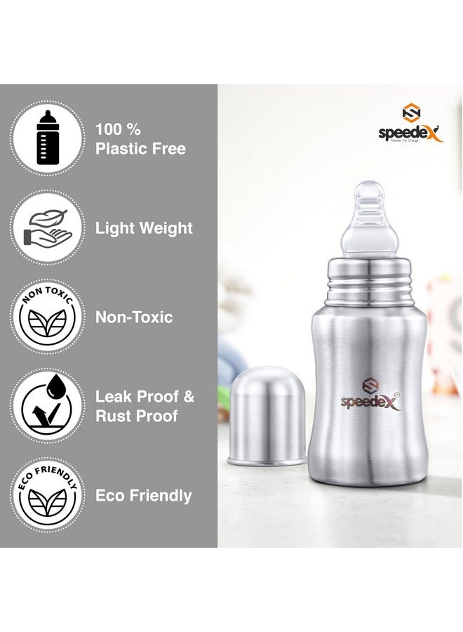 Speedex Stainless Steel Infant Baby Feeding Bottle, Bpa Free, Anti-Colic, Plastic-Free, Medium-Flow Nipple (140 Ml) - Image 4