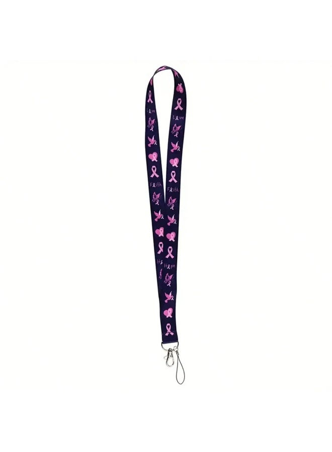 Breast Cancer Awareness Lanyard with Pink Ribbon Logo and Motivational Slogans – Neck Strap for ID Badges, Keys, and Devices - Image 2