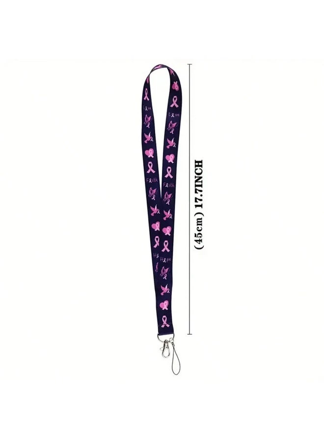 Breast Cancer Awareness Lanyard with Pink Ribbon Logo and Motivational Slogans – Neck Strap for ID Badges, Keys, and Devices - Image 3
