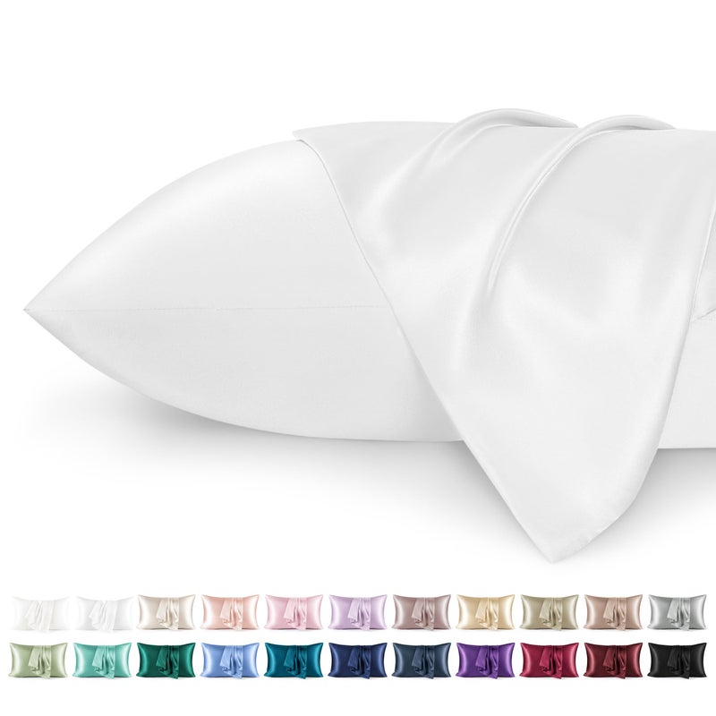 Bedsure Satin Pillowcase for Hair and Skin  Similar to Silk Pillowcase Cooling Pillow Cases 2 Pack with Envelope Closure Gifts for Women Queen  Standard Size 50x75 cm White
