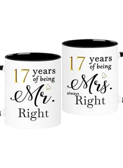 SHOP NEW ARRIVALS 17 Year Anniversary Coffee Mugs Set of 2, 17 Years of Being Mr Right/Mrs Always Right, 17th Wedding Anniversary Decorations Gifts Presents Cups for Couple Parents Grandparents  - Image 1