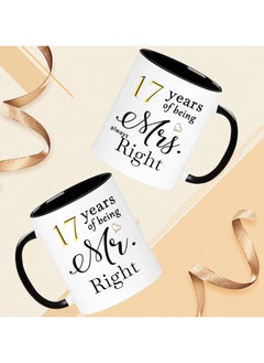 SHOP NEW ARRIVALS 17 Year Anniversary Coffee Mugs Set of 2, 17 Years of Being Mr Right/Mrs Always Right, 17th Wedding Anniversary Decorations Gifts Presents Cups for Couple Parents Grandparents  - Image 2