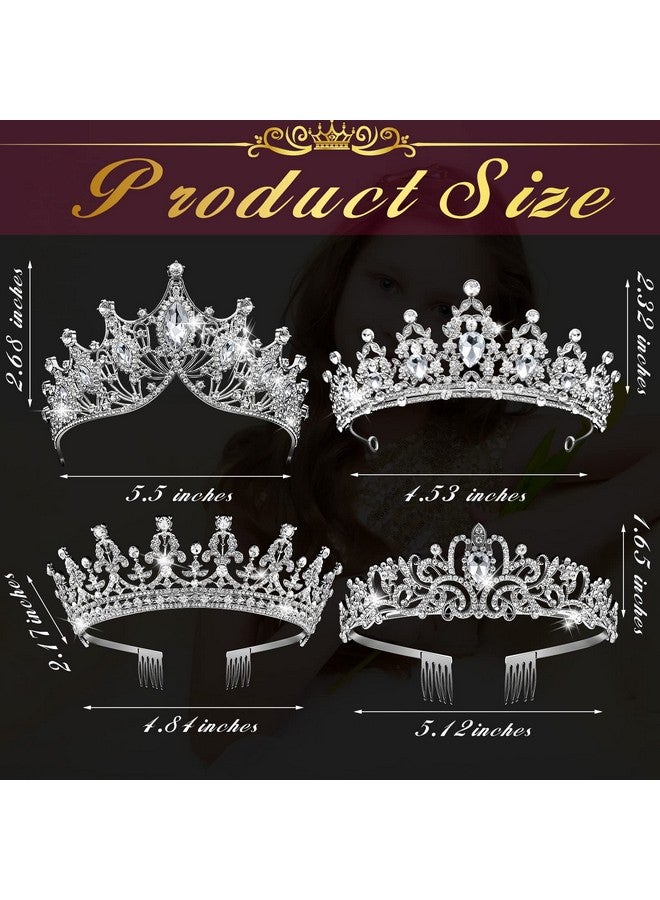 Kigeli 4 Pack Queen Crowns For Women Pageant Crown With Combs Princess Crown For Girls Crystal Rhinestones Tiara Headband Tiara Comb Tiara For Women Comb Birthday Cosplay Wedding（Silver） - Image 3