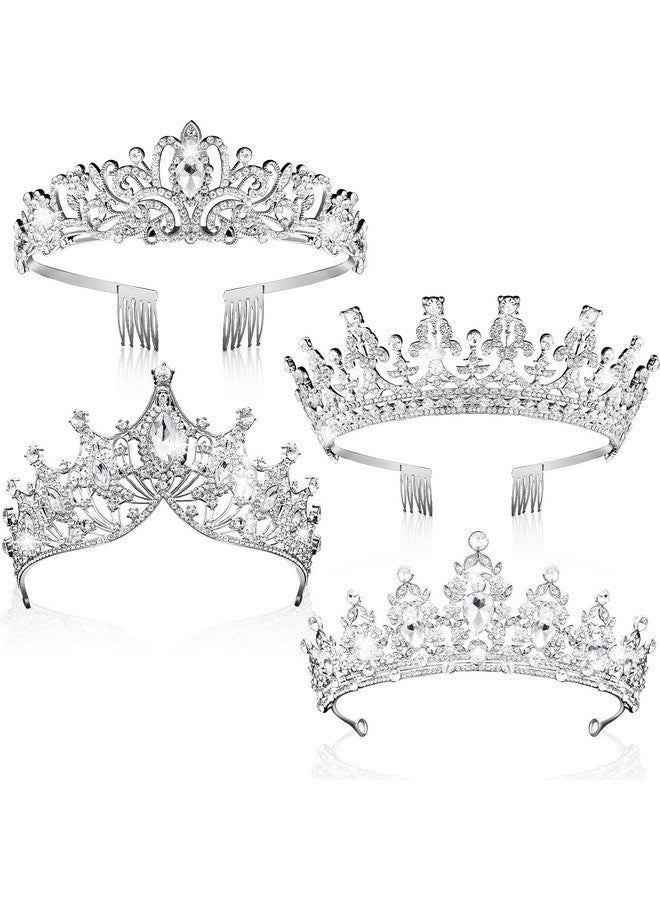 Kigeli 4 Pack Queen Crowns For Women Pageant Crown With Combs Princess Crown For Girls Crystal Rhinestones Tiara Headband Tiara Comb Tiara For Women Comb Birthday Cosplay Wedding（Silver） - Image 1