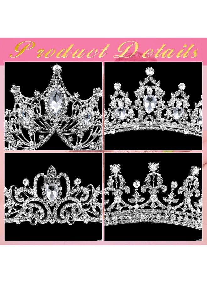 Kigeli 4 Pack Queen Crowns For Women Pageant Crown With Combs Princess Crown For Girls Crystal Rhinestones Tiara Headband Tiara Comb Tiara For Women Comb Birthday Cosplay Wedding（Silver） - Image 4