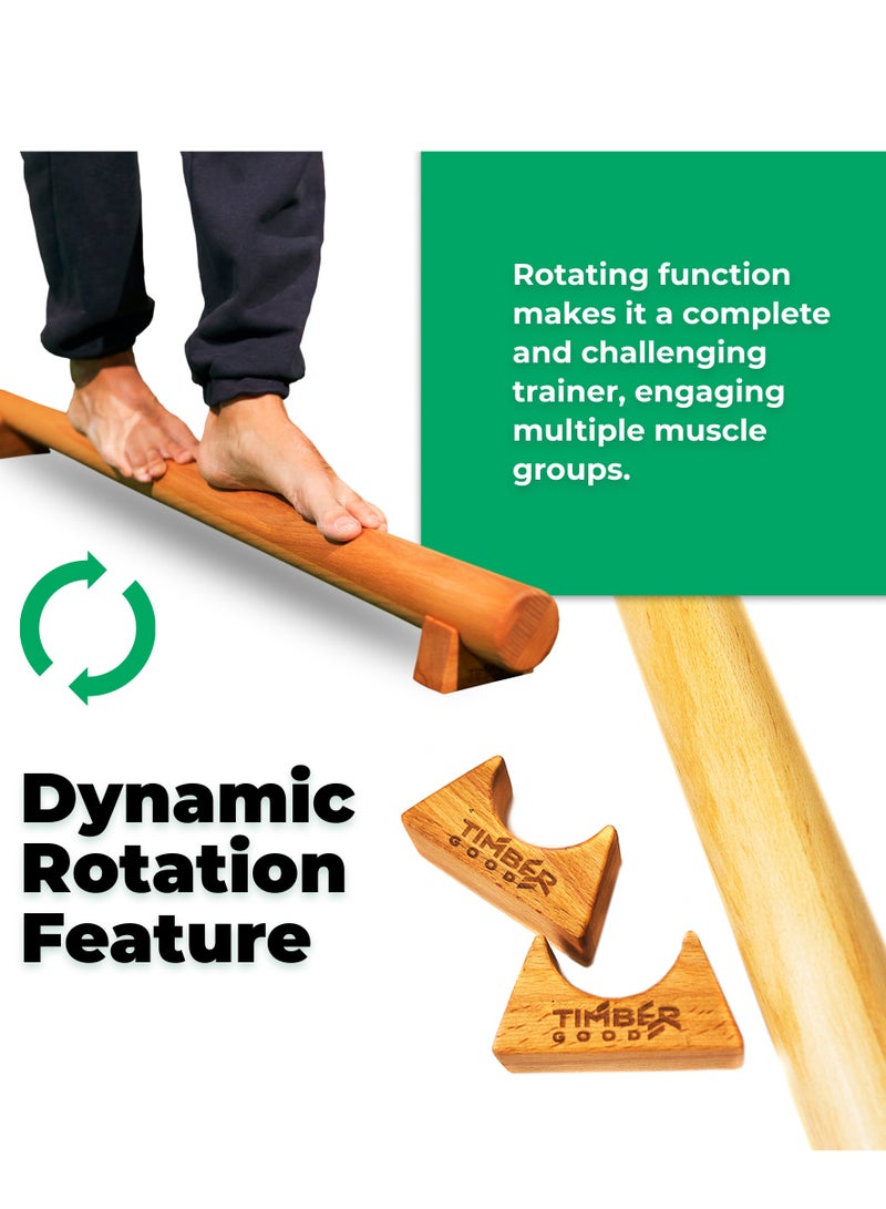 Timbergood Balance Beam Foot Trainer – Solid Beech Wood, Rotating Gymnastics Bar for Foot Massage, Flat Feet Prevention & Body Balance Training - Image 5