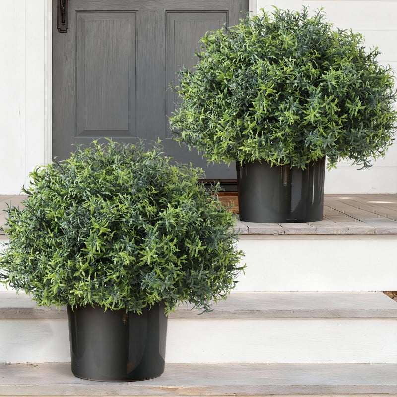 YXZZWL 2 Sets Artificial Rosemary Topiary Ball Trees for Front Door - UV Resistant Faux Outdoor Rosemary Bushes, Fake Spring/Summer Greenery Potted Plants for Farmhouse Garden Porch Outside Decor - Image 1