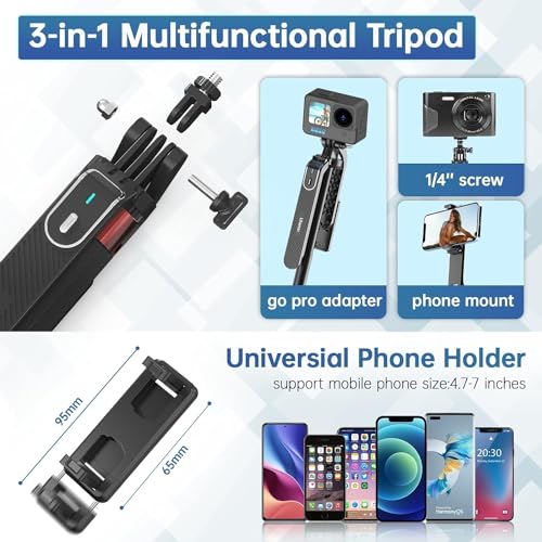 Adofys Selfie Stick with Tripod Stand 360 Degree Rotation Rechargeable Remote Quadripod Stand Balance Handle 71-inch Selfie Stick for Phone Camera Gopro 360°Panoramic Shooting Vlogging Live Stream - Image 2