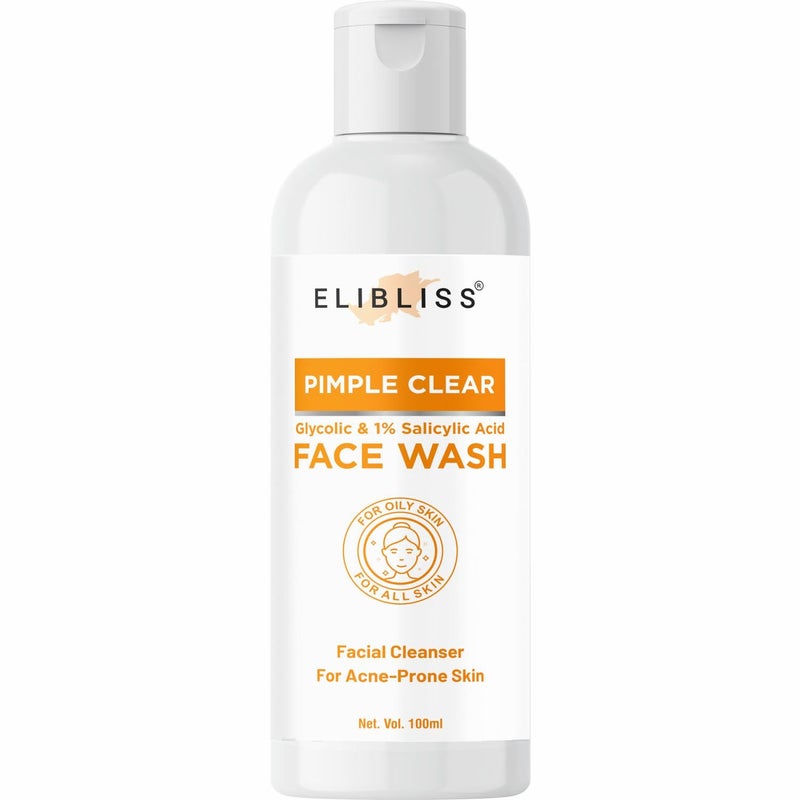 Elibliss Pimple Clear Face Wash with Glycolic & Salicylic Acid for Oily, Acne-Prone Skin & Blackheads - Oil Control