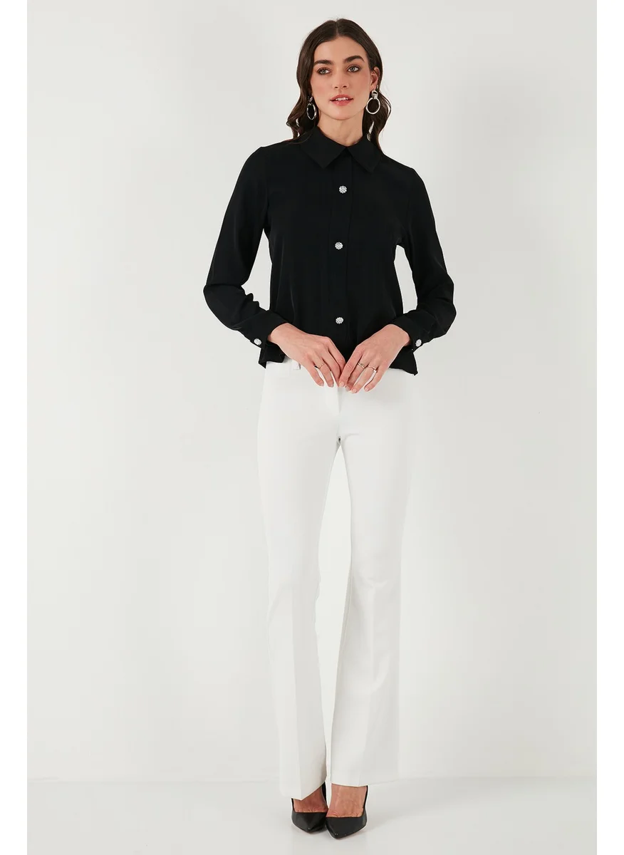 Lela Stone Regular Fit Shirt Collar Zippered Blouse Women's Blouse 611BZ0493