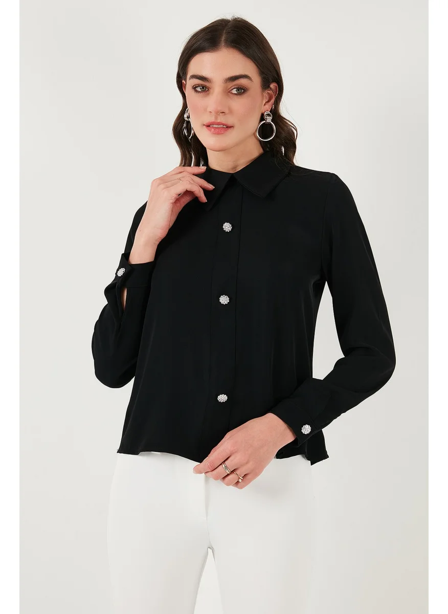 Lela Stone Regular Fit Shirt Collar Zippered Blouse Women's Blouse 611BZ0493