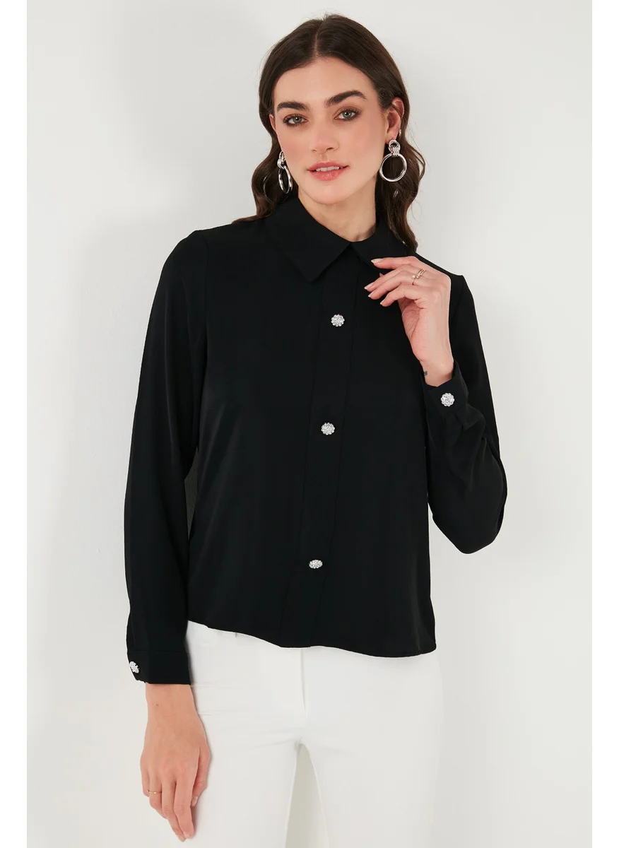 Lela Stone Regular Fit Shirt Collar Zippered Blouse Women's Blouse 611BZ0493