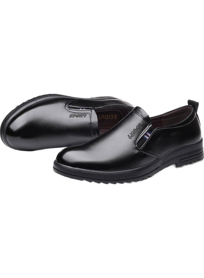 BEIOUTU Men'S Fashion Casual Leather Shoes Comfortable Slip-On Business Men'S Shoes 580 Black Size 44 - Image 1