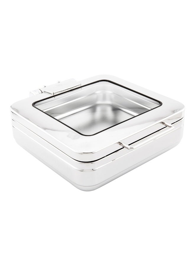 Restaurantware Met Lux 6 Qt Chafing Dish, 1 Induction Ready Serving Chafer - With Glass Window, Rectangular, Silver Stainless Steel Buffet Chafer, Chafer Frame Sold Separately, For Parties & Events  - Image 1