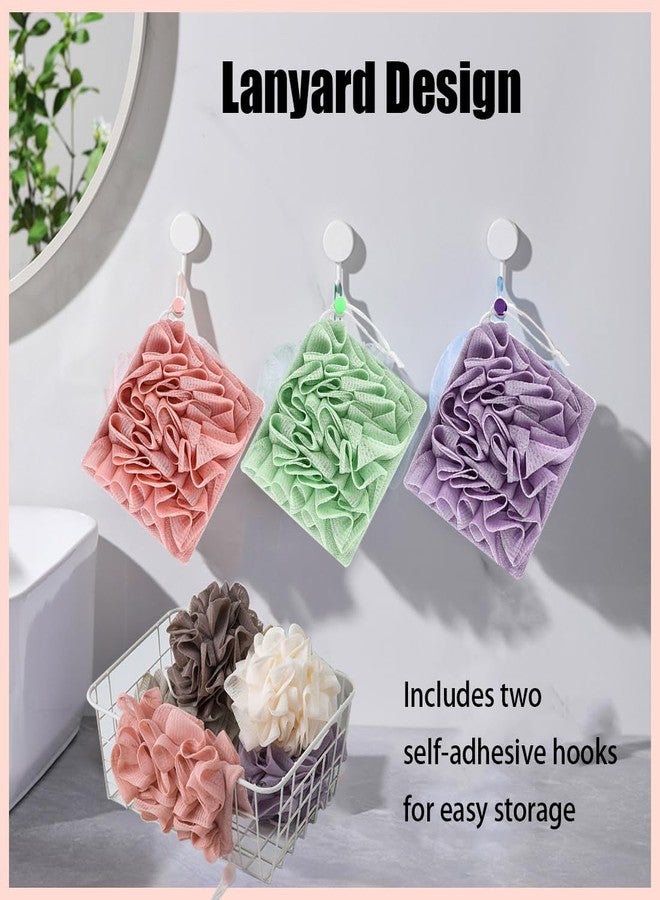LZDGCC 6Pcs 2 in 1 Washcloth Loofah Combo, Bath Loofah Sponge with Drawstring, Holds Bar Soap Lofas for Shower Pouf, Loofahs for Women, Exfoliation Mesh Shower Puffs for Body Wash Cleansing & Smooth Skin - Image 5