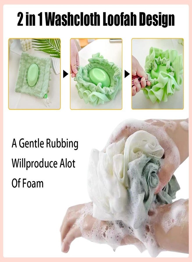 LZDGCC 6Pcs 2 in 1 Washcloth Loofah Combo, Bath Loofah Sponge with Drawstring, Holds Bar Soap Lofas for Shower Pouf, Loofahs for Women, Exfoliation Mesh Shower Puffs for Body Wash Cleansing & Smooth Skin - Image 4