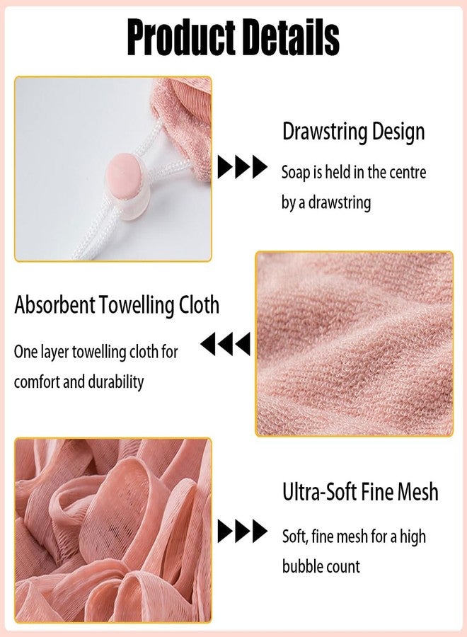 LZDGCC 6Pcs 2 in 1 Washcloth Loofah Combo, Bath Loofah Sponge with Drawstring, Holds Bar Soap Lofas for Shower Pouf, Loofahs for Women, Exfoliation Mesh Shower Puffs for Body Wash Cleansing & Smooth Skin - Image 3