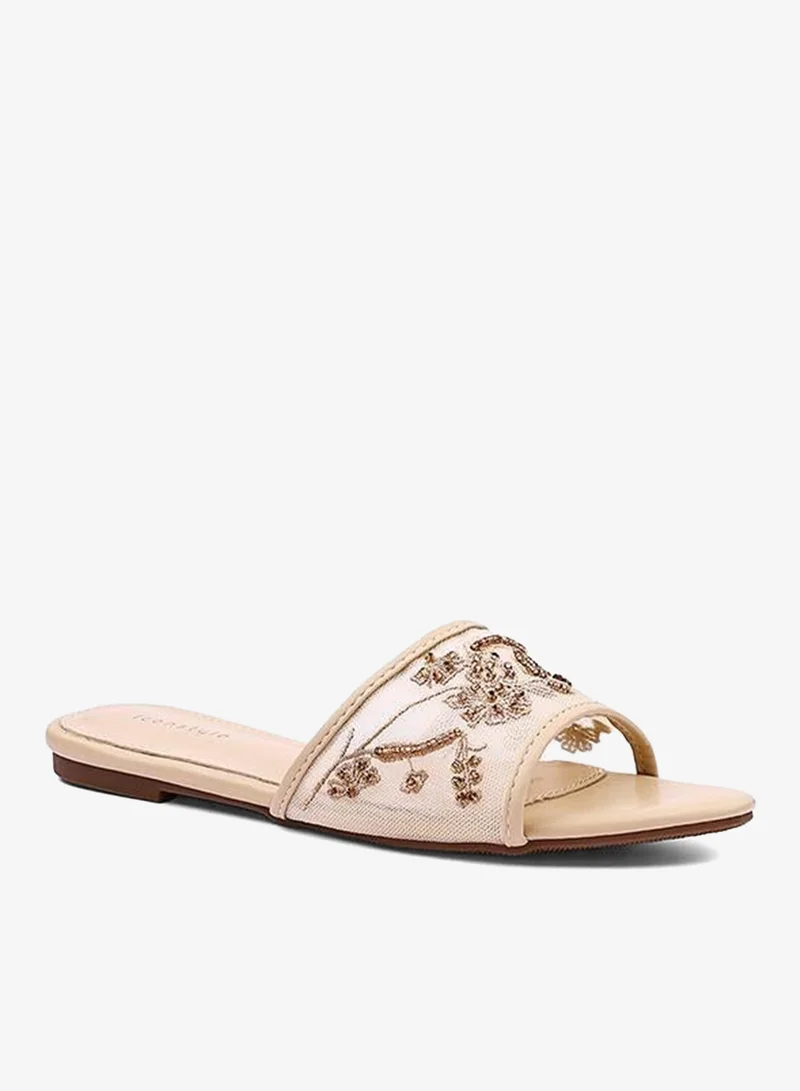 Womens floral embroidered slide sandals