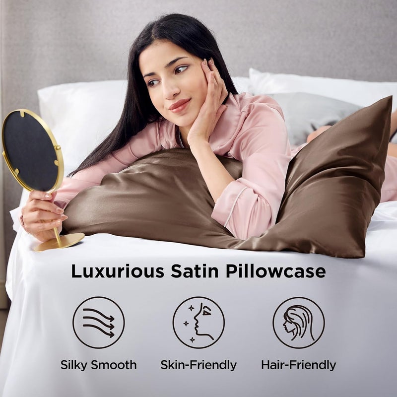 Bedsure Satin Pillowcases Standard Set of 2 - Beaver Fur Silk Pillow Cases for Hair and Skin 20x26 inches, Satin Pillow Covers 2 Pack with Envelope Closure, Gifts for Women Men - Image 3