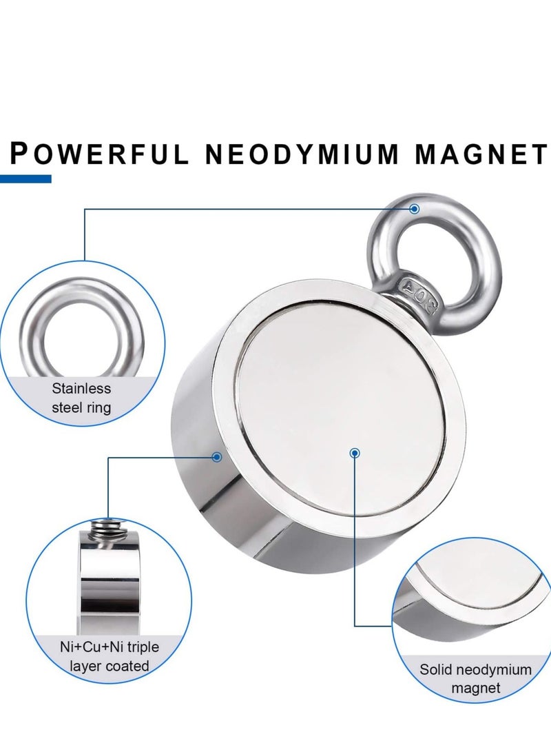 Super Strong Neodymium Fishing Magnets, 750 lbs(340KG) Pulling Force Rare Earth Magnet with 20m (65 Foot) Durable Rope and Protective Gloves for Retrieving in River and Magnetic Fish - Image 2