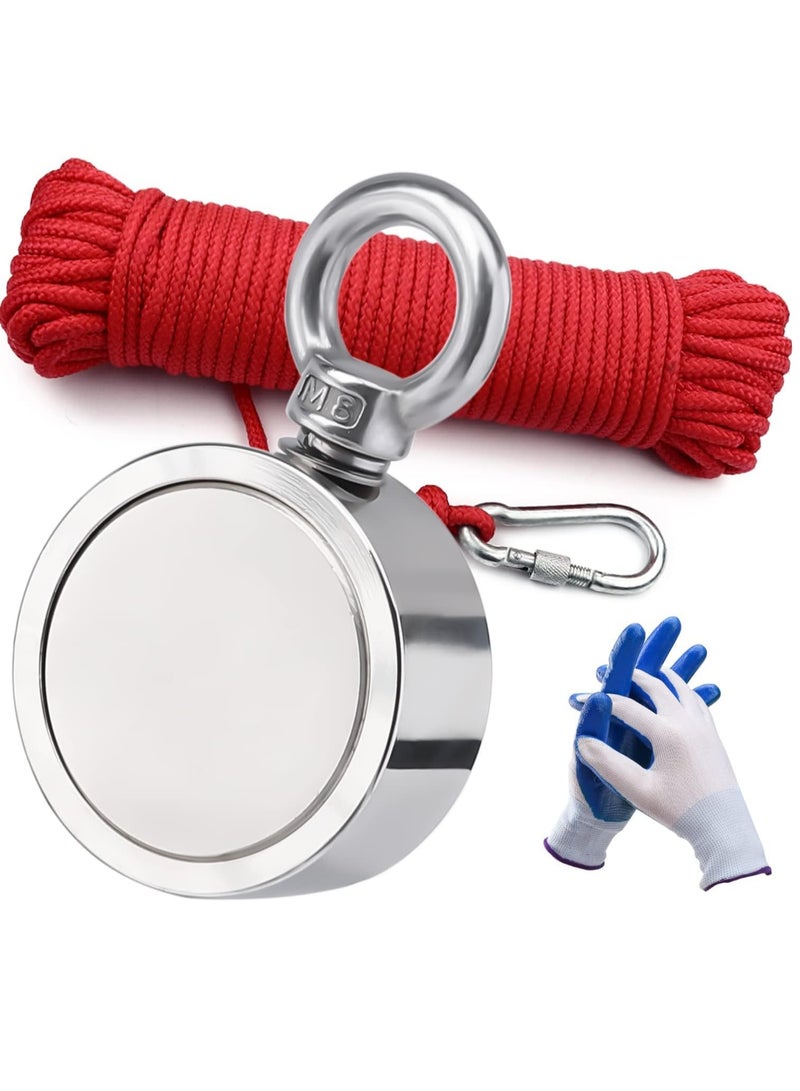 Super Strong Neodymium Fishing Magnets, 750 lbs(340KG) Pulling Force Rare Earth Magnet with 20m (65 Foot) Durable Rope and Protective Gloves for Retrieving in River and Magnetic Fish - Image 1
