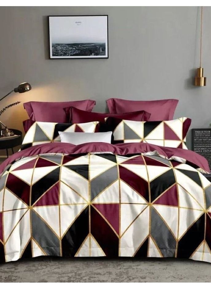 Dream Bell DREAM BELL 6 PC COMFORTER SET GEOMETRICAL MAROON & GOLD COTTON 