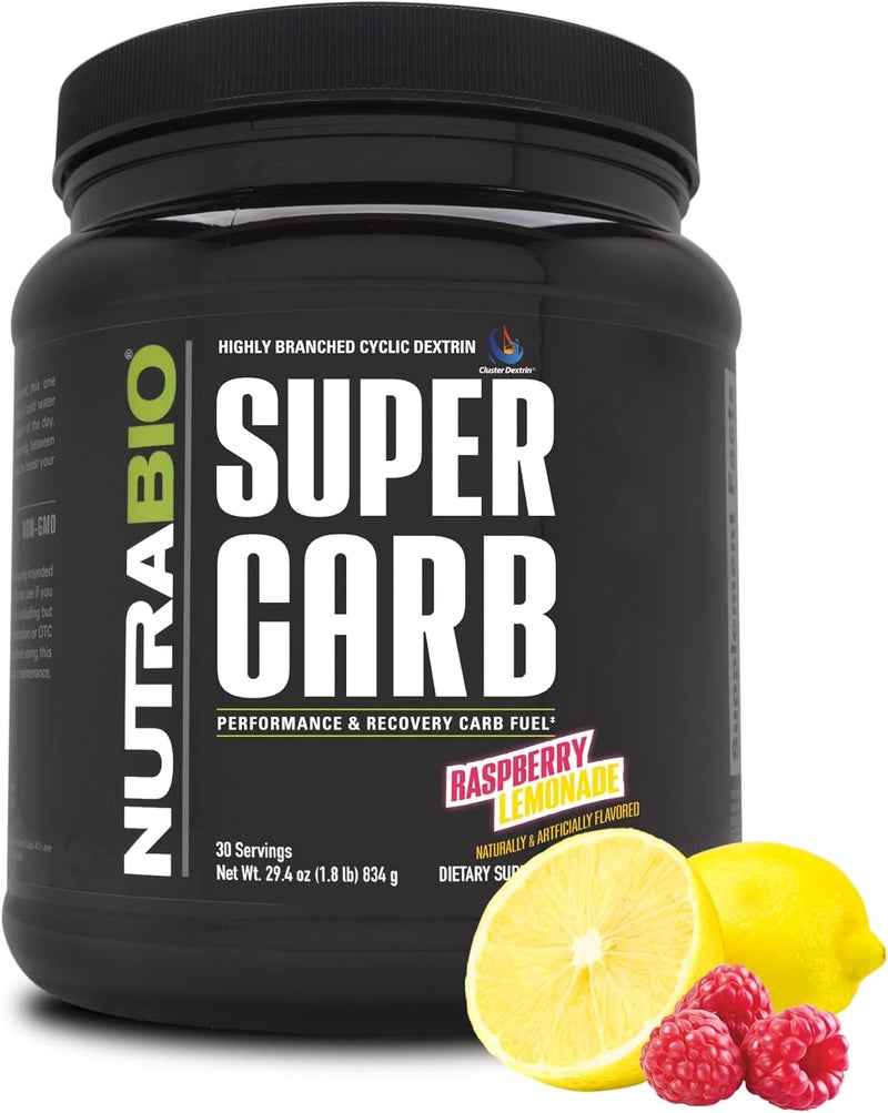 NutraBio Super Carb Carbohydrate Powder with Cluster Dextrin  Electrolytes Advanced Carb Supplement Powder for Workout FuelPerformance and Muscle RecoveryCyclic DextrinRaspberry Lemonade 30 Sv - Image 1