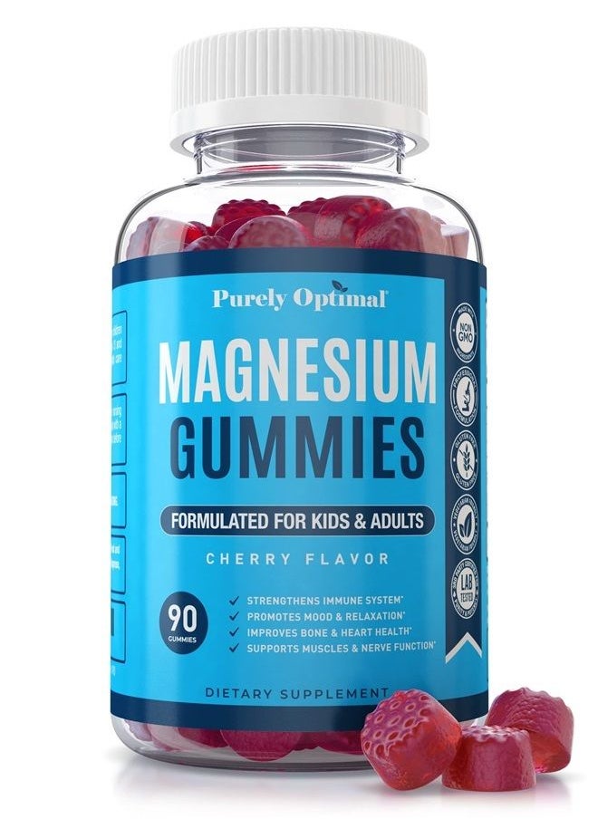 Purely Optimal - Premium Magnesium Gummies Kids & Adults - Magnesium Citrate for Digestion Support, Calm, Bone & Heart Health, Muscle & Nerve Support - Magnesium Supplement, 90 Gummies - Image 1