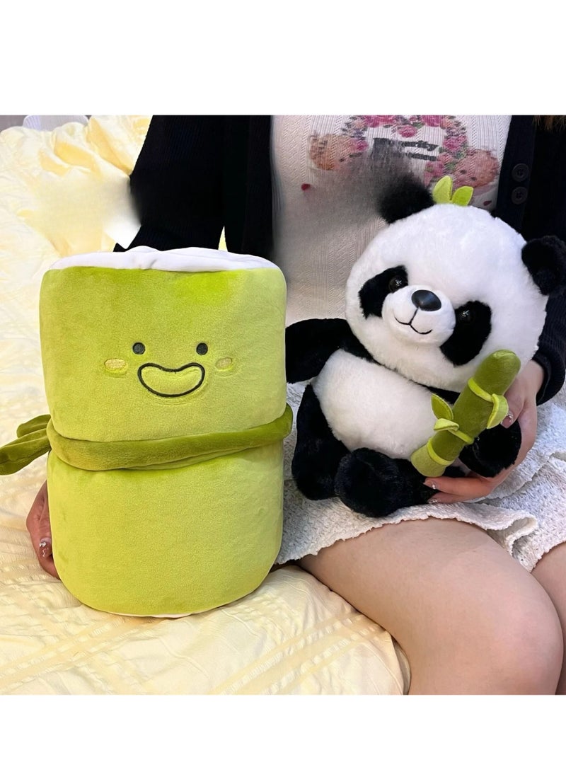 AROAQ Panda Stuffed Animals, 2 In 1 Bamboo Tube Panda Plush And Pillow, Panda Bear Plush Toys With Bamboo Stuffed Panda Plushies For Boys And Girls - Image 2