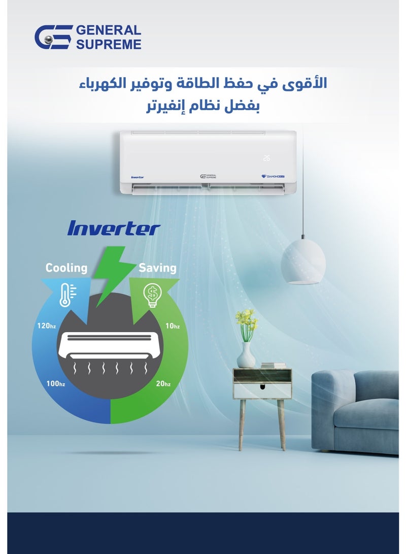 جنرال سوبريم GSINV12H جنرال سوبريم مكيف سبليت دايموند بلو انفيرتر 12,000 وحدة، حار/بارد - Image 3
