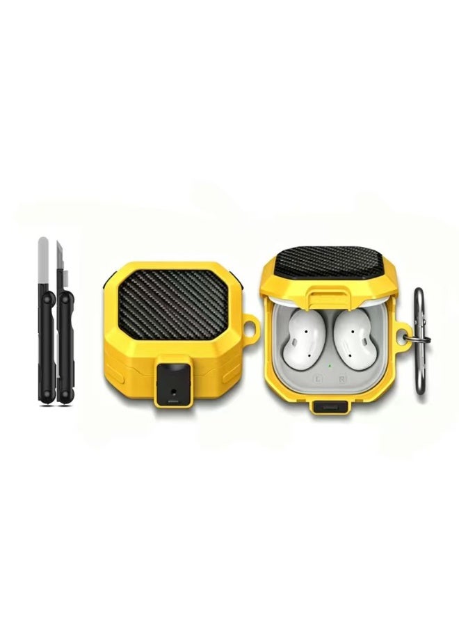 SANMUDII Samsung Galaxy Buds4/Buds4 Pro Secure-Lock Case, earbud case with front buttons, carbon fiber texture, includes a cleaning kit and carabiner, shock-resistant case (yellow) - Image 1