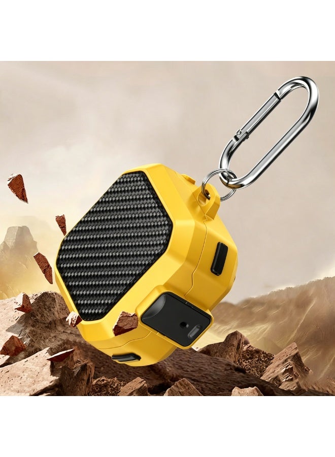 SANMUDII Samsung Galaxy Buds4/Buds4 Pro Secure-Lock Case, earbud case with front buttons, carbon fiber texture, includes a cleaning kit and carabiner, shock-resistant case (yellow) - Image 4