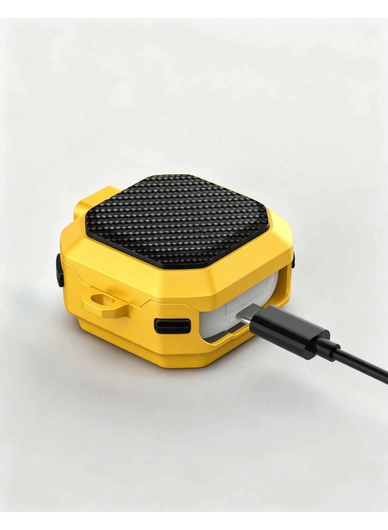SANMUDII Samsung Galaxy Buds4/Buds4 Pro Secure-Lock Case, earbud case with front buttons, carbon fiber texture, includes a cleaning kit and carabiner, shock-resistant case (yellow) - Image 3