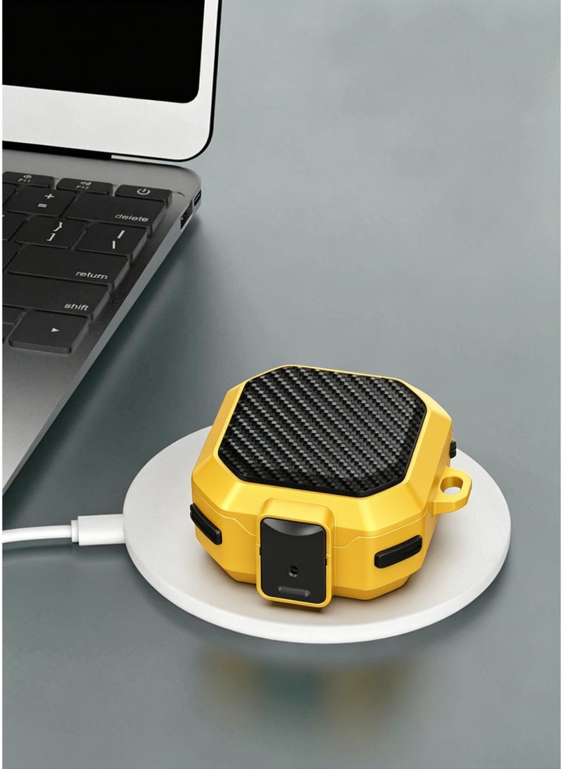 SANMUDII Samsung Galaxy Buds4/Buds4 Pro Secure-Lock Case, earbud case with front buttons, carbon fiber texture, includes a cleaning kit and carabiner, shock-resistant case (yellow) - Image 2