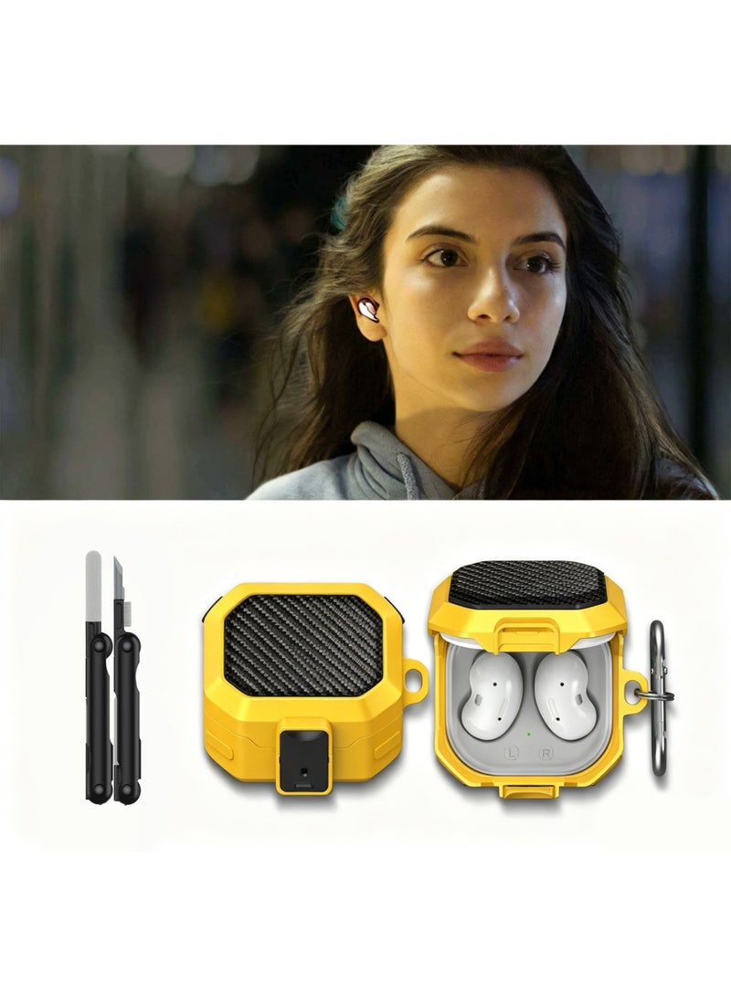 SANMUDII Samsung Galaxy Buds4/Buds4 Pro Secure-Lock Case, earbud case with front buttons, carbon fiber texture, includes a cleaning kit and carabiner, shock-resistant case (yellow) - Image 5