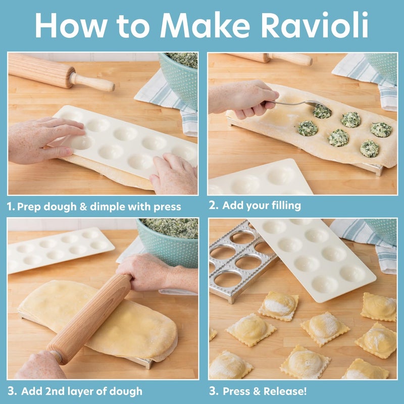 CucinaPro Ravioli Maker by Cucina Pro - Includes Tray and Press Tool - Makes 12 Italian, Authentic Raviolis at a Time, XL 1 3/4 Inch Squares, Easy to Use Pasta Maker Kit, Sturdy Construction & Great Gift  - Image 4