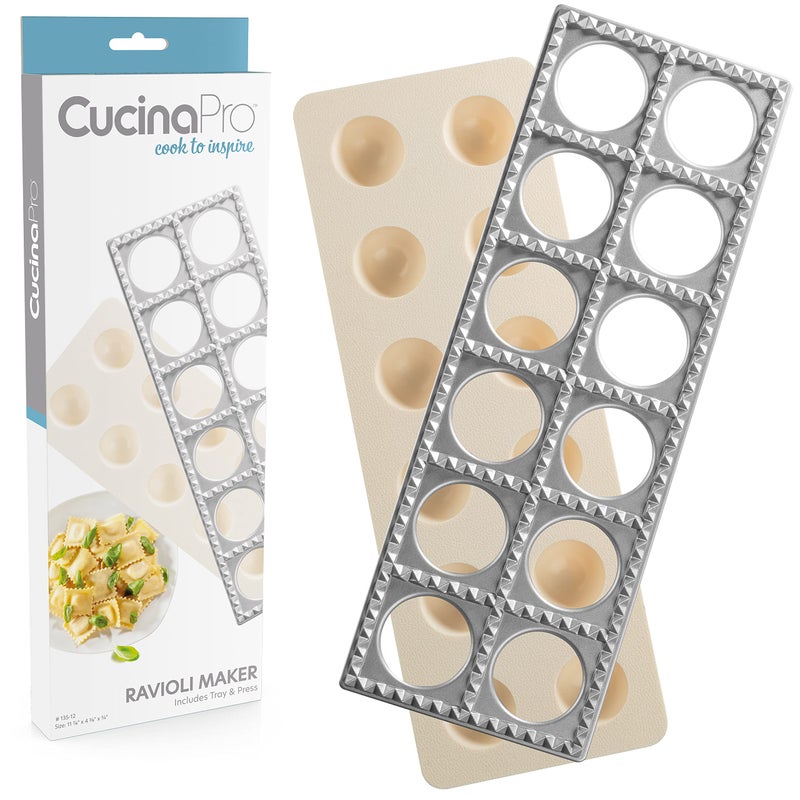 CucinaPro Ravioli Maker by Cucina Pro - Includes Tray and Press Tool - Makes 12 Italian, Authentic Raviolis at a Time, XL 1 3/4 Inch Squares, Easy to Use Pasta Maker Kit, Sturdy Construction & Great Gift  - Image 1