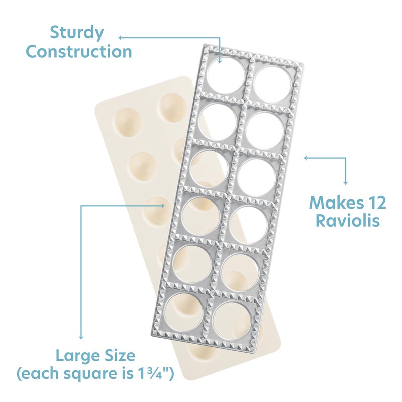 CucinaPro Ravioli Maker by Cucina Pro - Includes Tray and Press Tool - Makes 12 Italian, Authentic Raviolis at a Time, XL 1 3/4 Inch Squares, Easy to Use Pasta Maker Kit, Sturdy Construction & Great Gift  - Image 2
