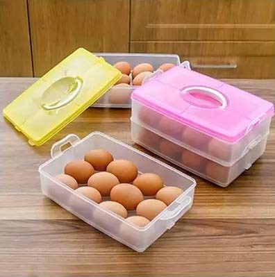 VEDVIT Plastic Egg Storage Box Container Holder Tray for Fridge Refrigerator Kitchen Food and Vegetable Egg Storage Container with Lid Multicolor 24 Grid2 Layer - Image 2