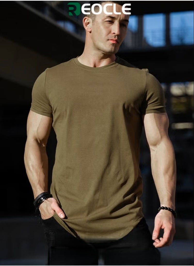 REOCLE Men's Sports T-Shirt Fitted Short Sleeve T-Shirts Gym Workout Athletic Shirt Breathable Lightweight Essential Drop-Cut T-Shirt - Image 1