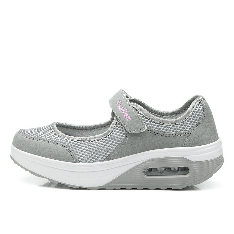 2023 Summer Autumn Large Size Air Cushion Womens Shoes Velcro Mesh Summer Mesh Air Cushion Rocking Shoes for Mothers 699 Gray 