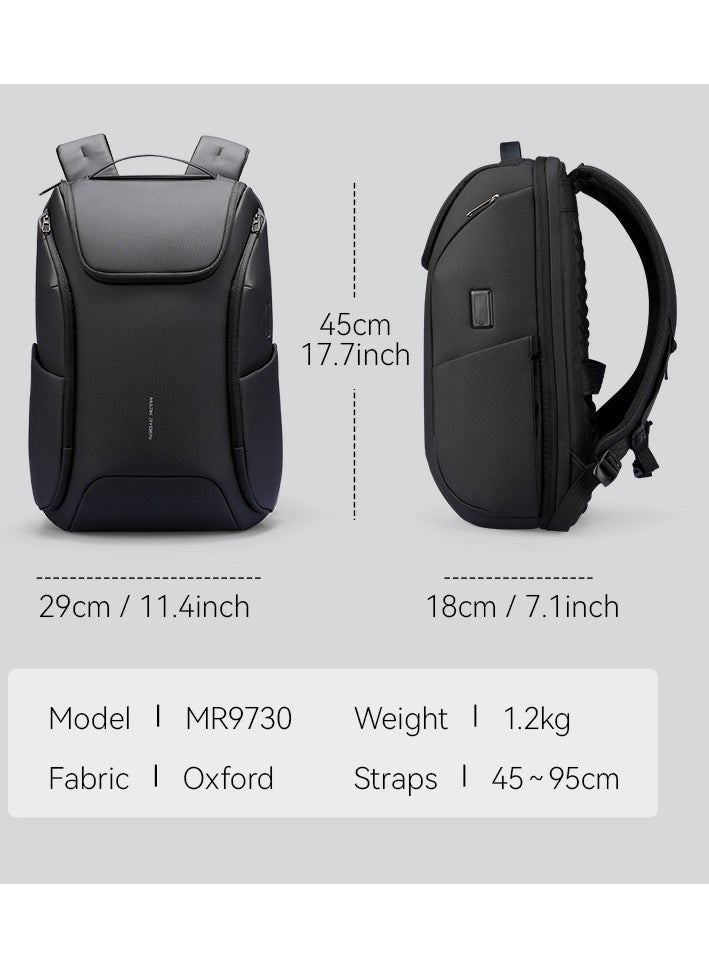 Mark Ryden MR-9730 Grey Laptop Backpack for Men – Fits 15.6-17.3 Inch, USB Charging Port, Anti-Theft RFID, Water-Resistant Oxford Travel Bag – FUTURE Series - Image 3