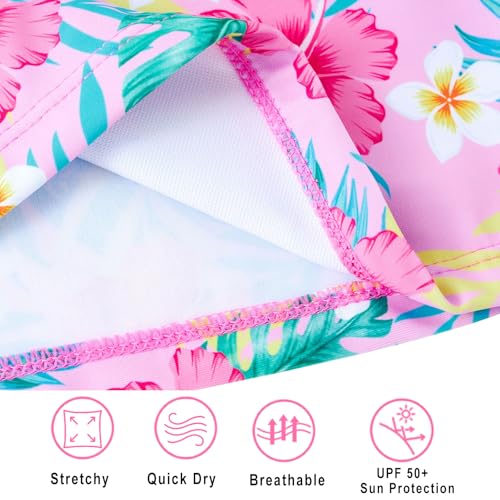 Vogseek 4t Girls Rash Guard Swimsuit Long Sleeve Bathing Suit Hawaiian Style 3D Print Adorable Pink Flower Swimwear 2 Pcs Elastic Waist Breathable Swimming Set - Image 4