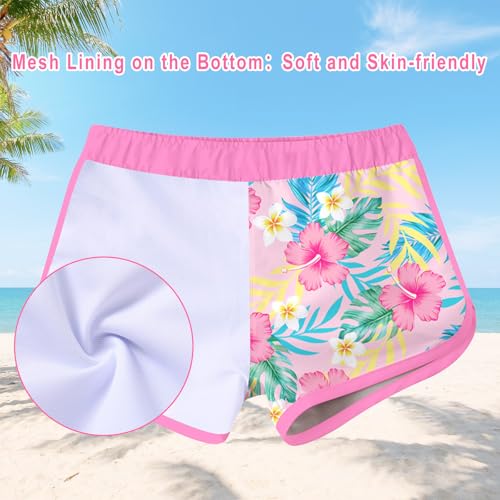 Vogseek 4t Girls Rash Guard Swimsuit Long Sleeve Bathing Suit Hawaiian Style 3D Print Adorable Pink Flower Swimwear 2 Pcs Elastic Waist Breathable Swimming Set - Image 3